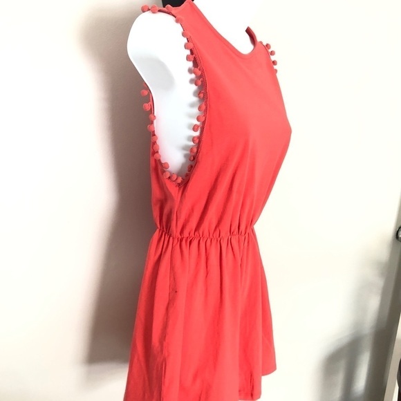 ASOS orange red jersey knit pom pom boho romper size 4 - Picture 4 of 7
